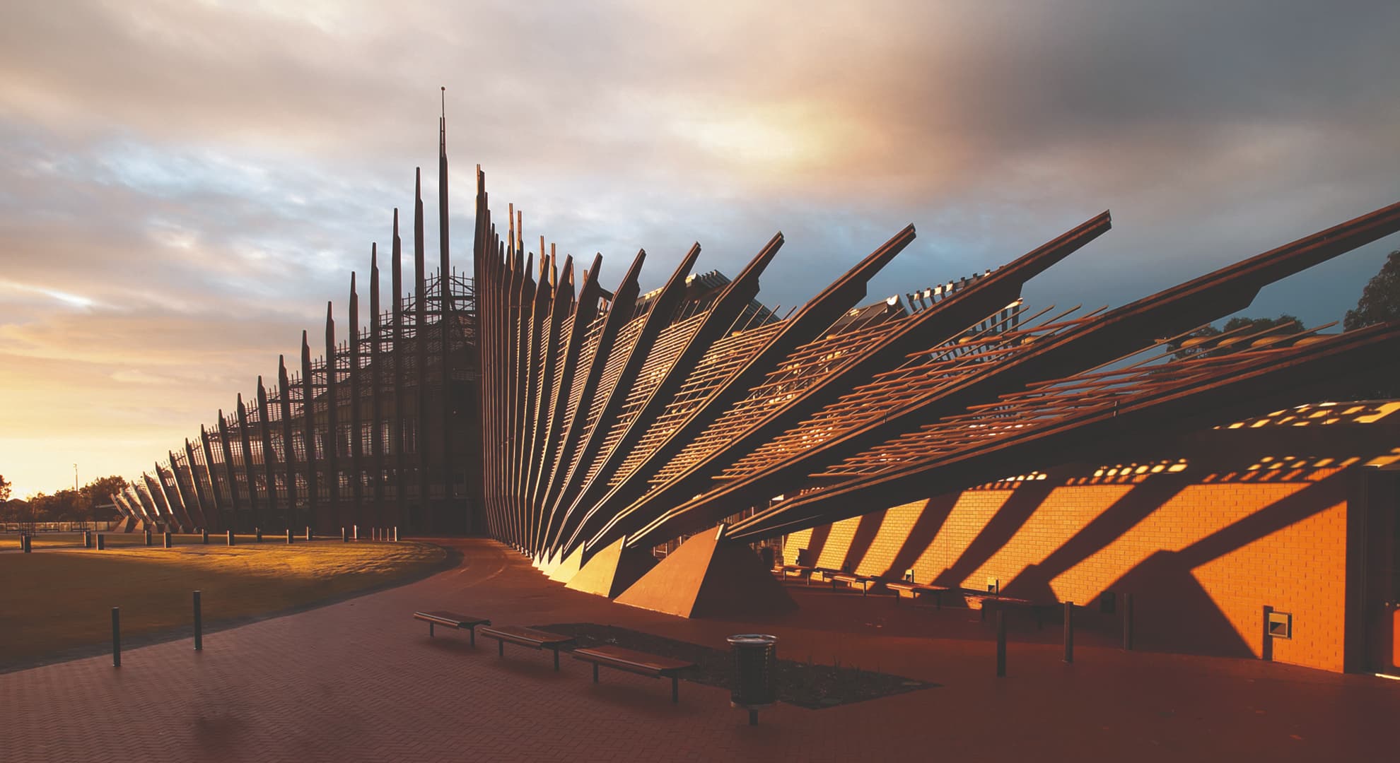 Building 1 at sundown.
