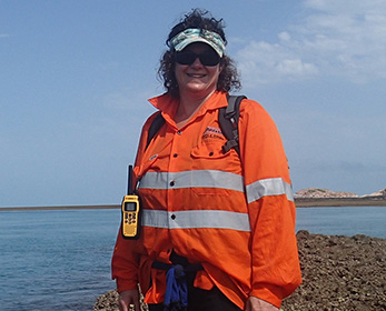Dr Kathryn McMahon sampling intertidal seagrasses