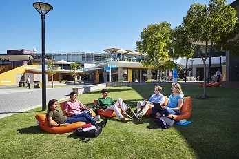 Group of students sitting on grass 