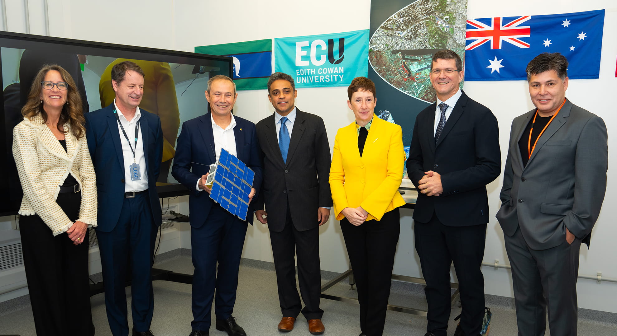 ECU team and VIce-Chancellor in the clean room.