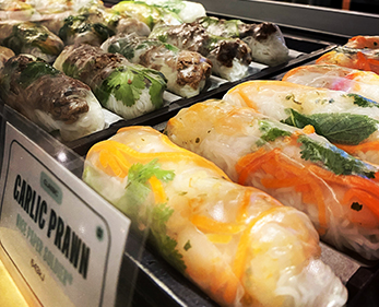 A cabinet full of delicious rice paper rolls at Roll'd Joondalup