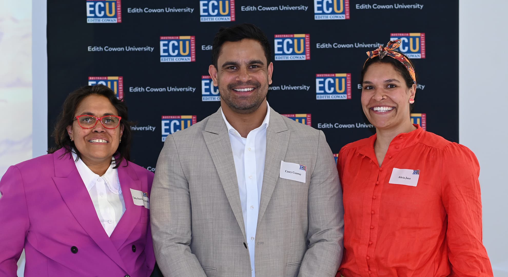 Aboriginal and Torres Strait Islander Australian sporting legends Cathy Freeman OAM, Casey Conway and Alicia Janz.