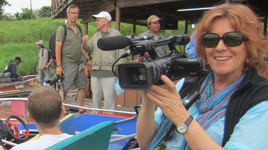 Associate Professor Cathy Henkel on location filming.