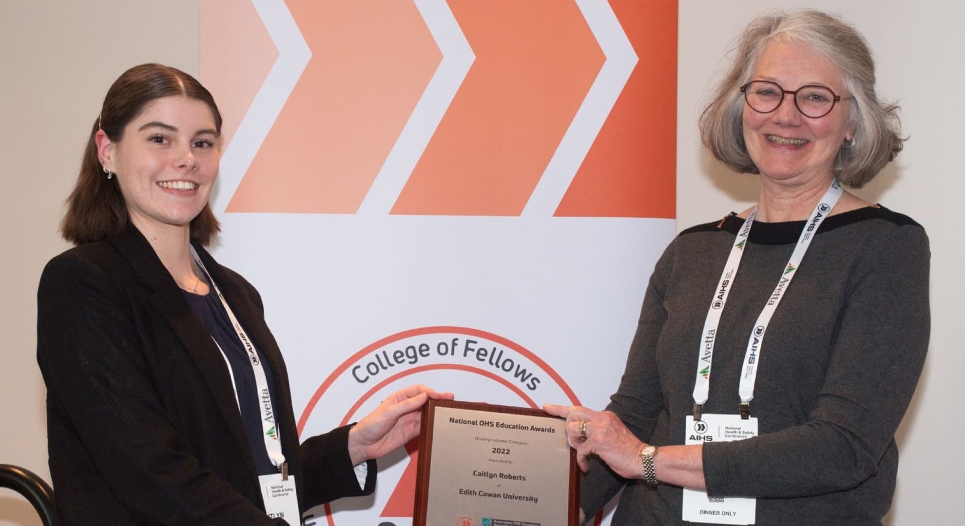 Caitlyn Roberts and Australian OHS Education Accreditation Board registrar Susanne Teppe.