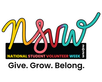 The National Student Volunteer Week 2023 official logo with the theme tagline text: 'Give.Grow.Belong'.