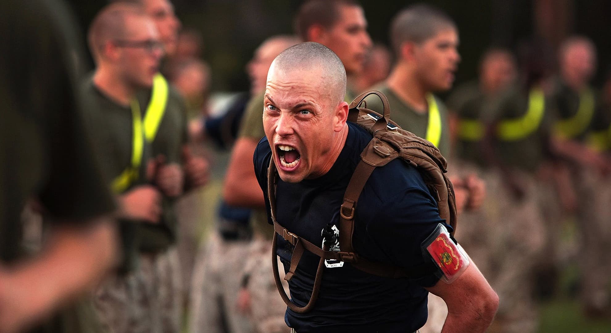 Man yelling during military training.