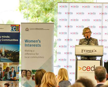 Professor Cobie Rudd (right) presents at the CEDA event – Calling out financial bias and imbalance, 15 June 2017.