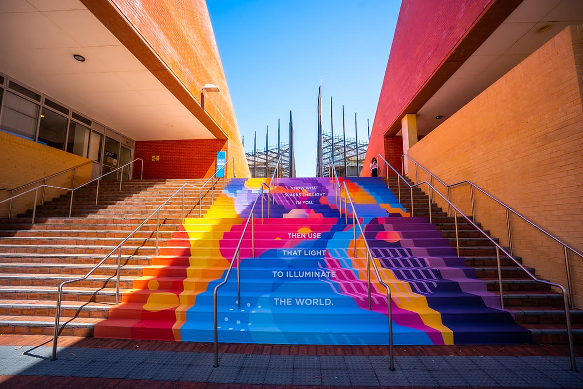 Stairs with an inspiration message display