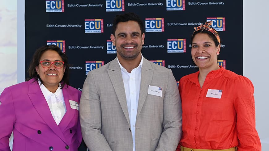 Aboriginal and Torres Strait Islander Australian sporting legends Cathy Freeman OAM, Casey Conway and Alicia Janz.