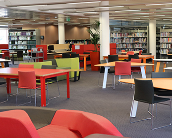 A photo of the current Joondalup Campus Library level 3 layout shows stacks full of books, chairs and tables and lounges.