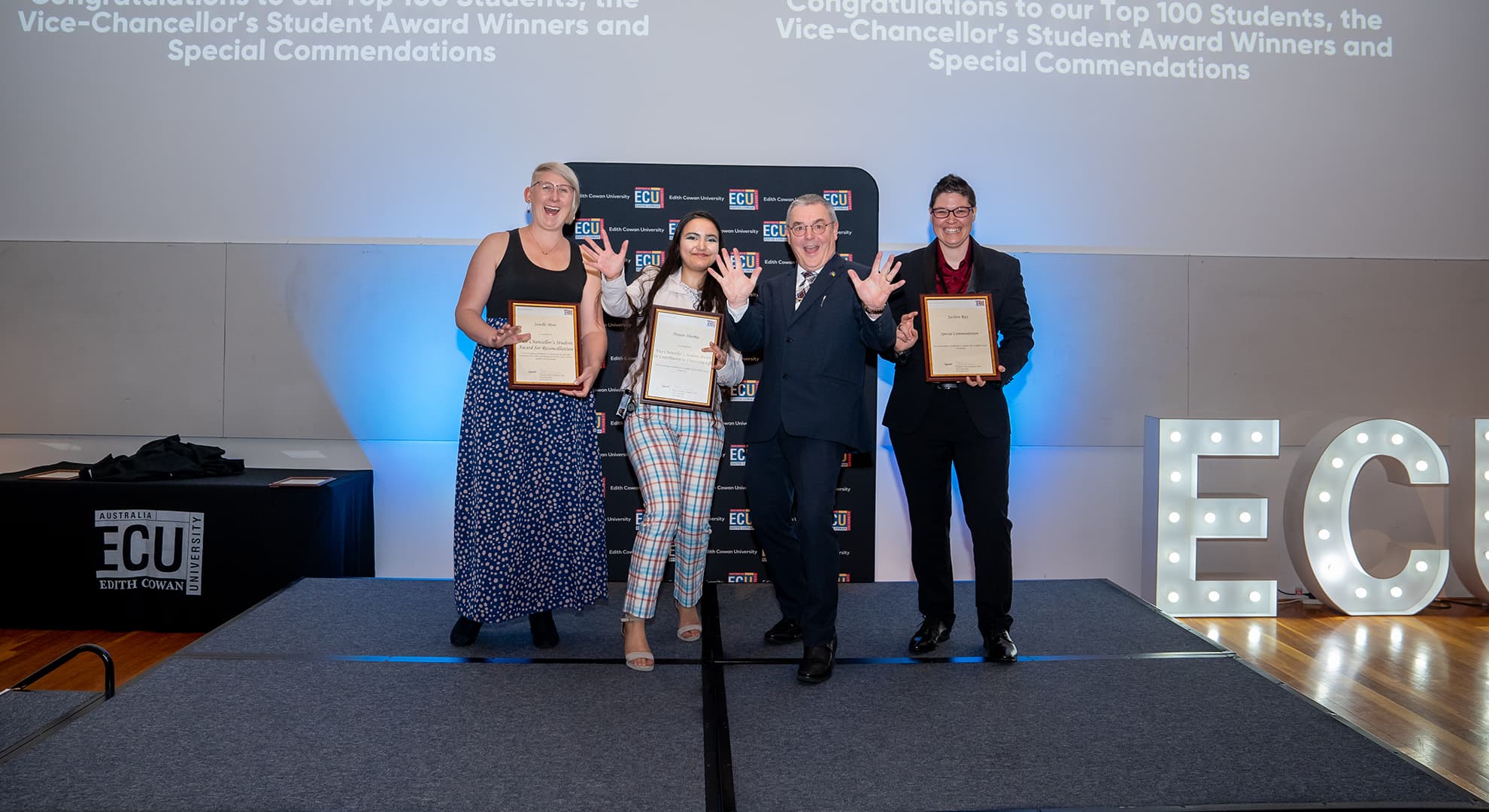 ECU student awards winners with the Vice-Chancellor.
