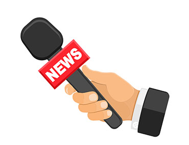 A graphic depicts a hand holding a microphone with a fluffy sock and the word 'News' written on the handle. It is angled away as if recording audio from the front.