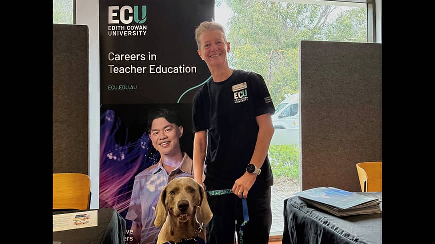 Smiling person with dog