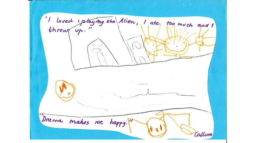 A drawing from one of Ceri Nordling's students depicting how drama makes them feel.