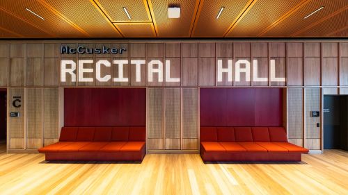 The McCusker Recital Hall signage