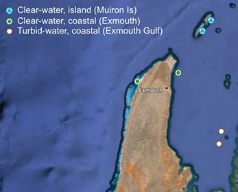 Sampling sites around Exmouth in Western Australia 
