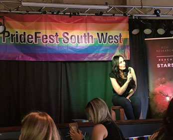 Actress Dannielle Alexis speaks at the SW Pride Breakfast as part of PrideFest South West, 25 November 2017. 