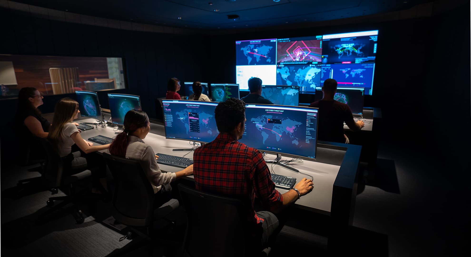 Students working in a computing facility