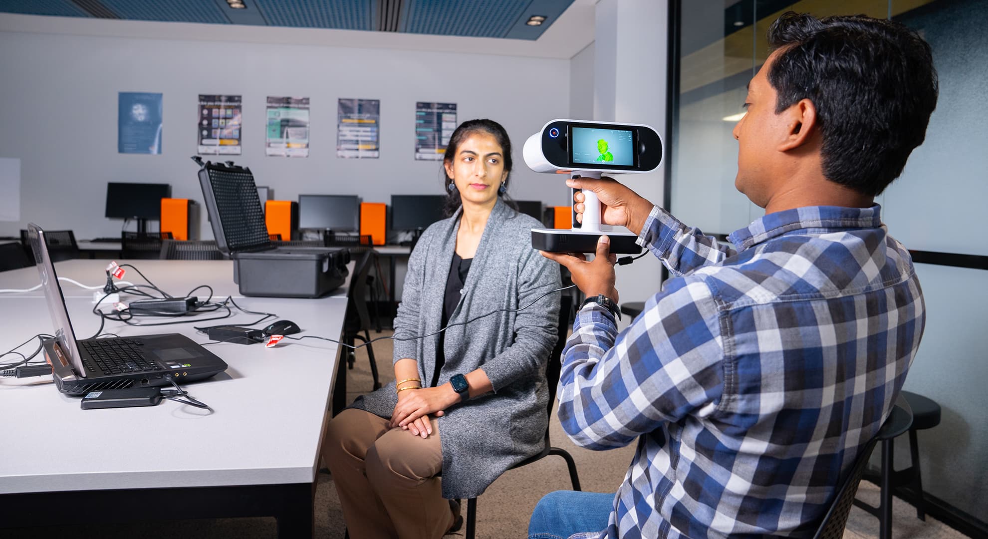 Woman and man in a computer lab