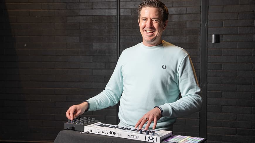 Matt Bray is pictured with his Telemidi equipment