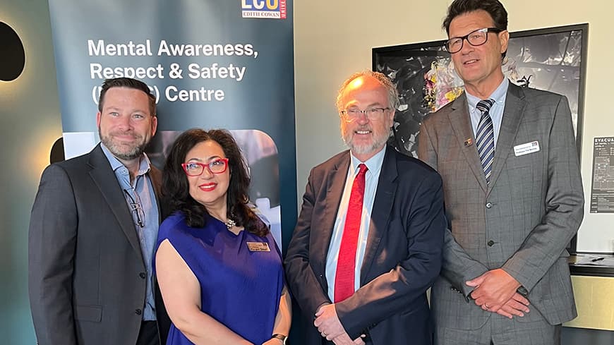 L-R) Jan Norberger (SBL Advisory Board) Executive Dean SBL Prof Maryam Omari, The Hon Bill Johnston, MLA Minister for Mines and Professorial Chair MARS Centre Tim Bentley