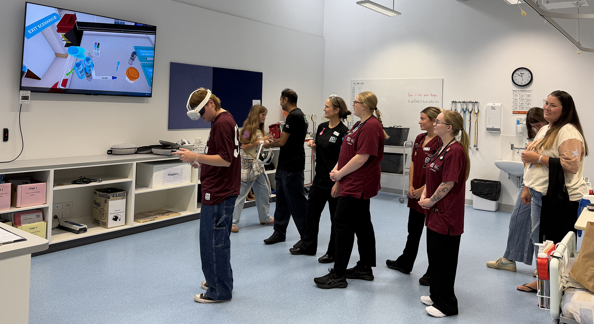 Students walking through the nursing simulation ward at ECU South West's Bunbury campus.