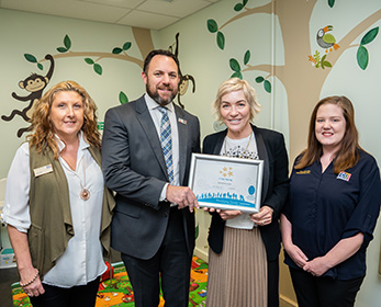 L-R: Campus Support Coordinator Jean Lewis, Edith Cowan College Director Malcolm Baigent, Deputy Vice-Chancellor (Strategic Partnerships) Professor Cobie Rudd and Campus Support Officer Sarah Parker.