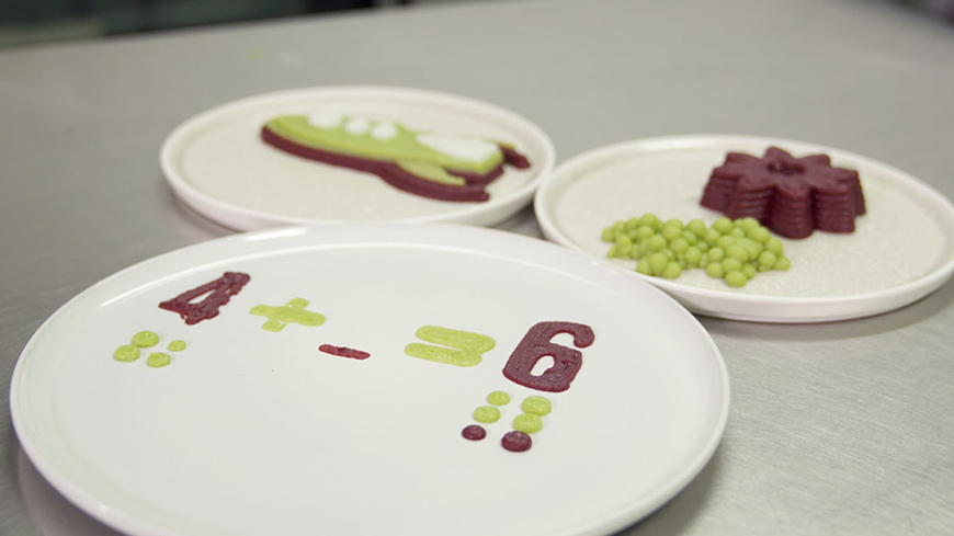 3 plates containing interestingly designed foods.