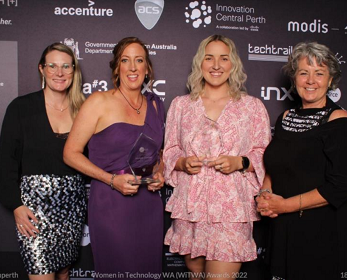 Award Winners from left to right: Michelle Chomiak, Zoe George with West Australian AustCyber Innovation Hub, Director Cecily Rawlinson and GPN Coordinator Perth Michelle Ellis 