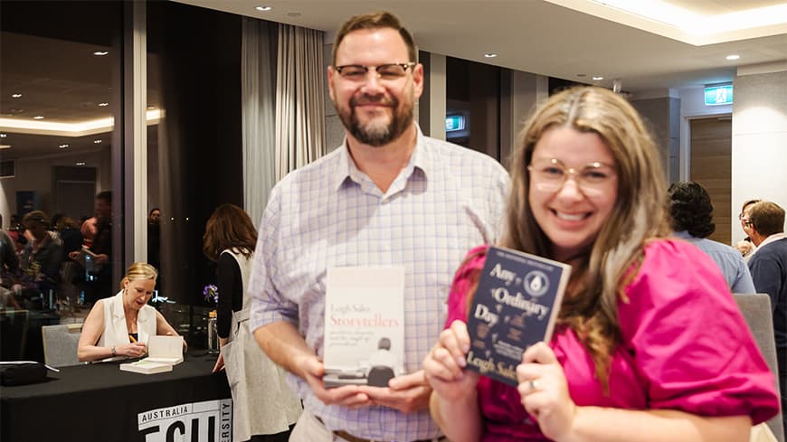 Guests having their books signed by Dr Leigh Sales