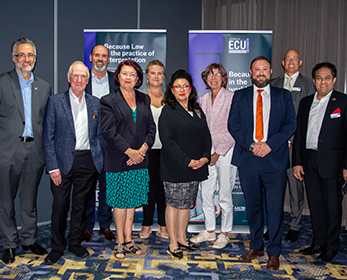 The Executive Dean of the School of Business and Law, speakers, and other key personnel at the ECU Law Assembly 2024