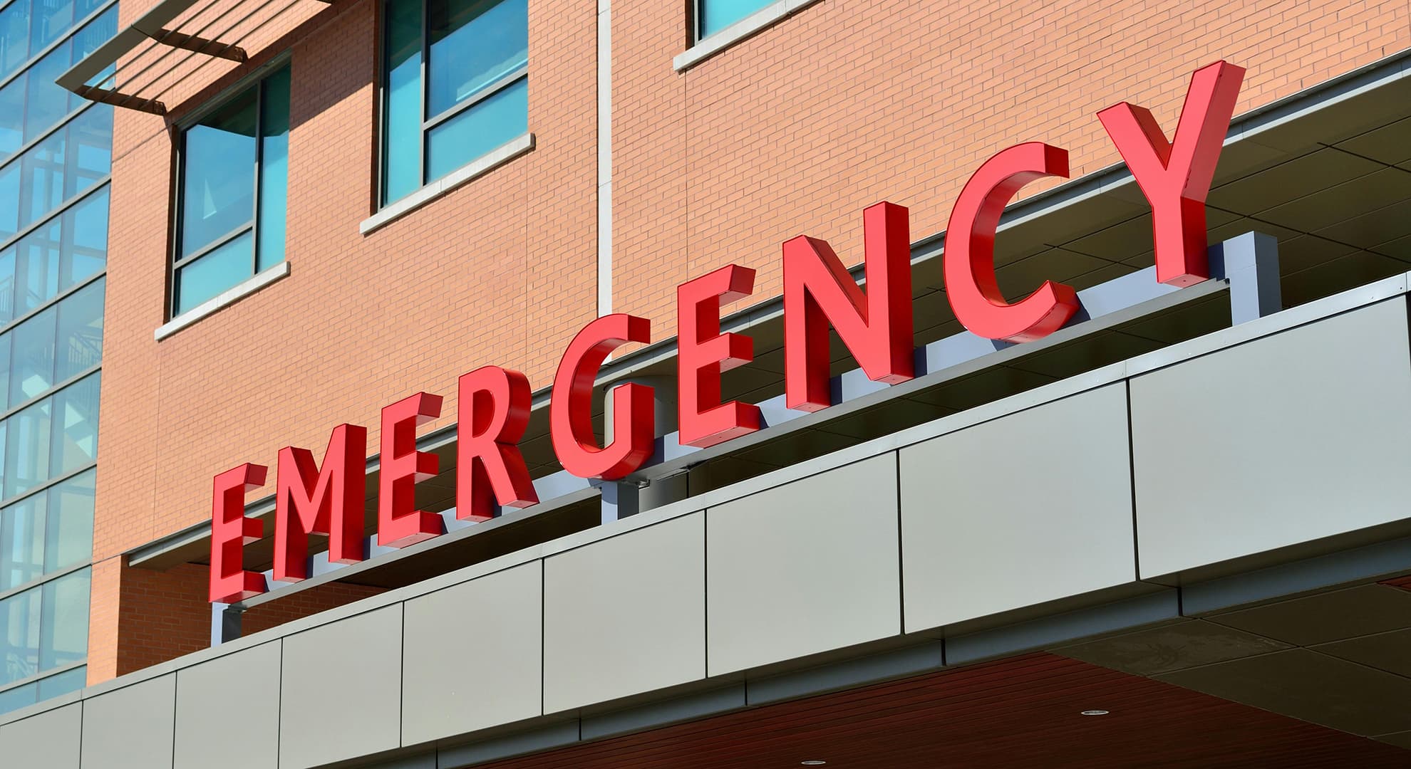 Emergency sign over hospital entrance