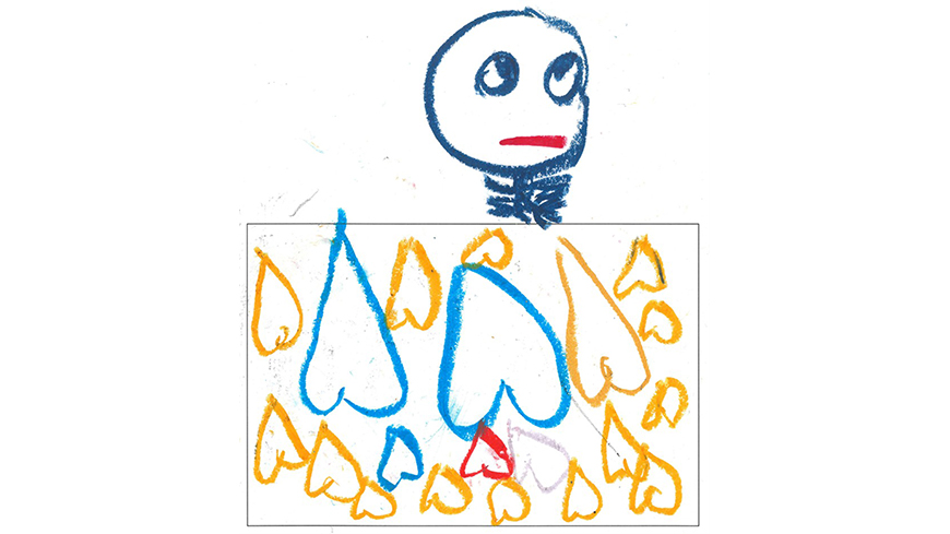 Drawn person with hearts.