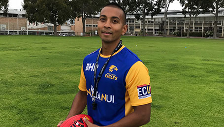 Exercise & Sports Science student Ricky LeGuay, working with the West Coast Eagles