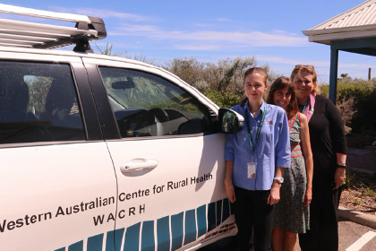 Speech pathology student Elizabeth Flowers with WACRH supervisors Belinda Goodale and Kathryn Fitzgerald in Geraldton, WA.