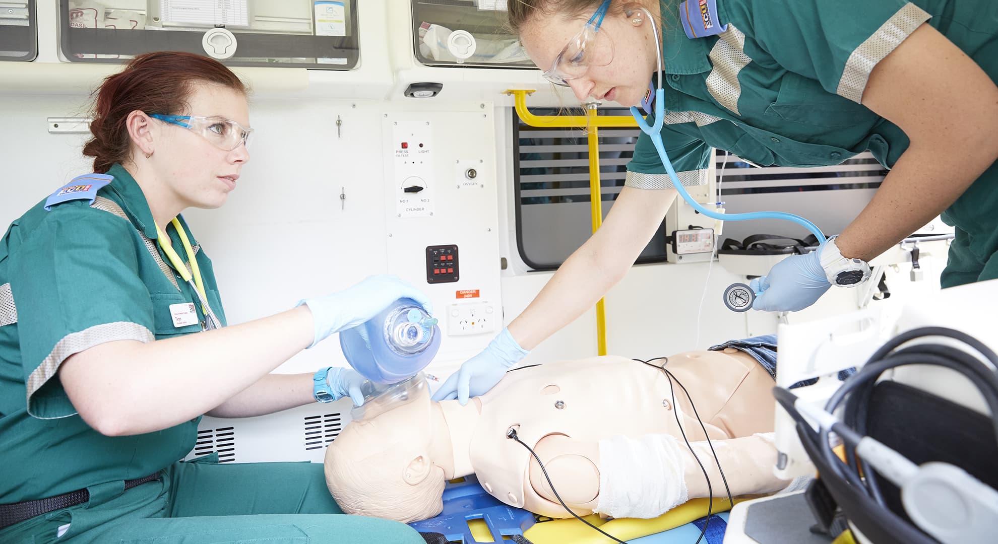 Paramedicine students practicing their resuscitation skills.