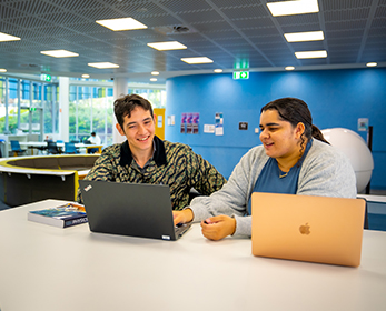 Two students learn collaboratively using their laptops in the Joondalup Library. Find out about the digital learning environment at ECU, and steps you can take to be successful at online learning.