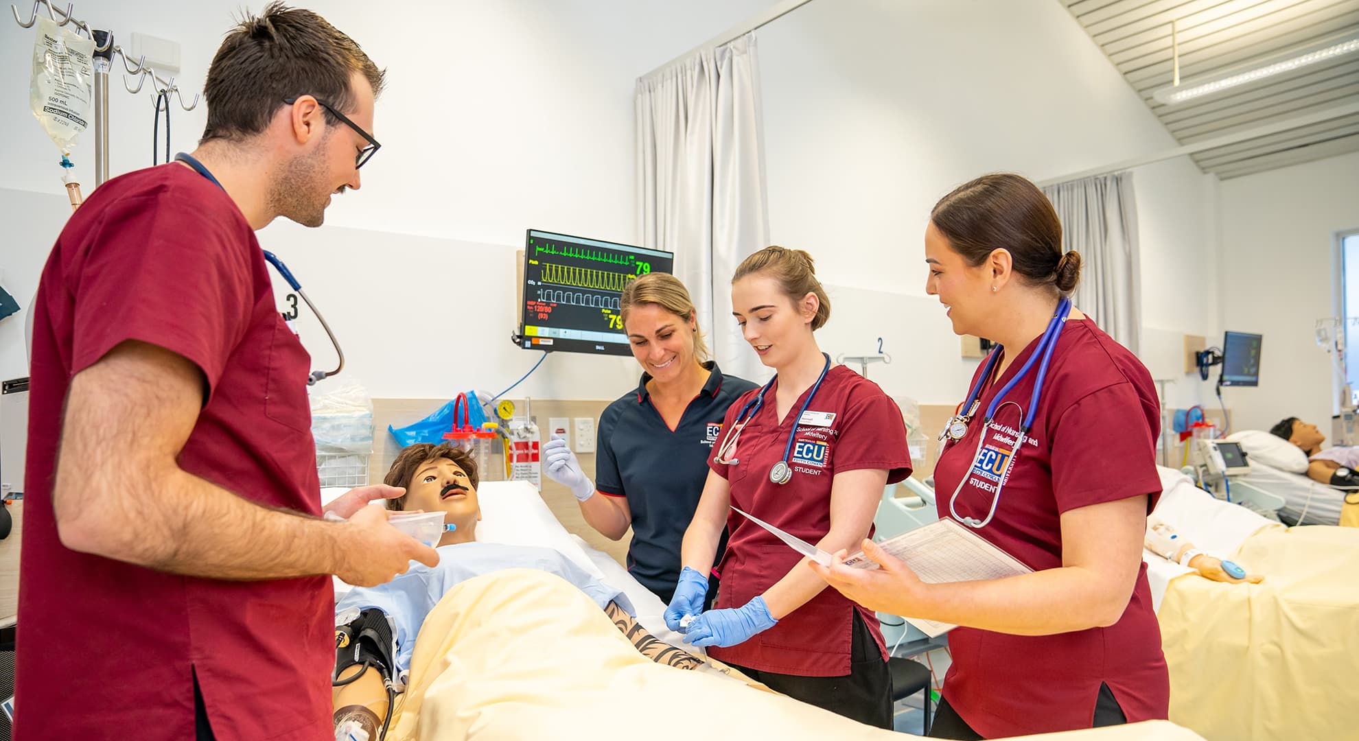 Nursing students in a hospital setting.