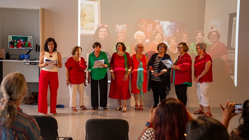a choir group singing.