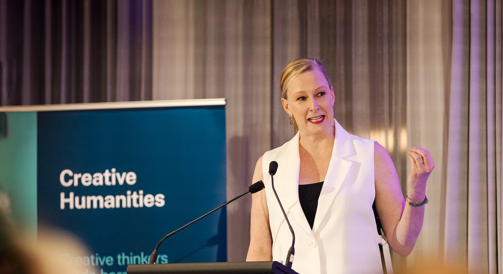 Leigh Sales on stage at ECU Event