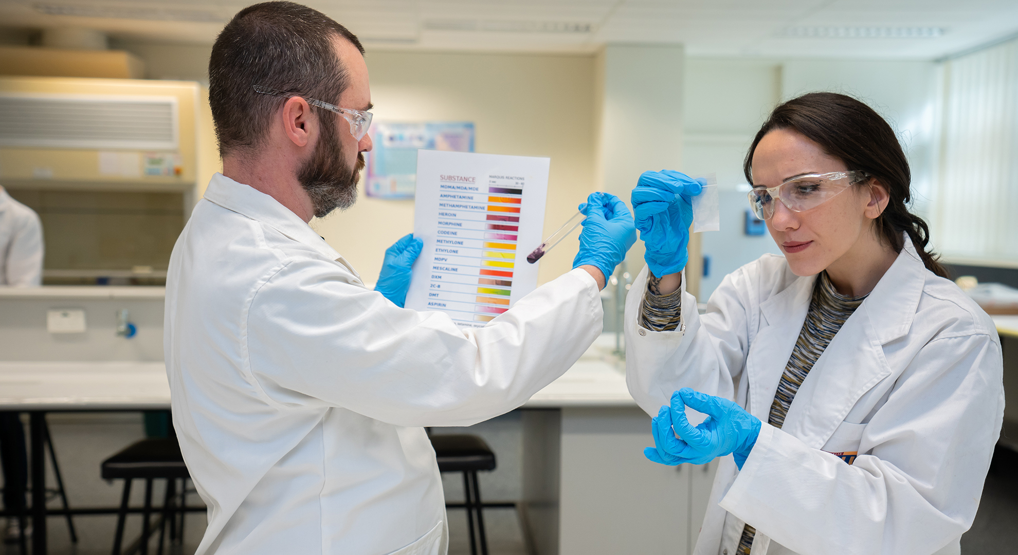 Male and female students in a laboratory