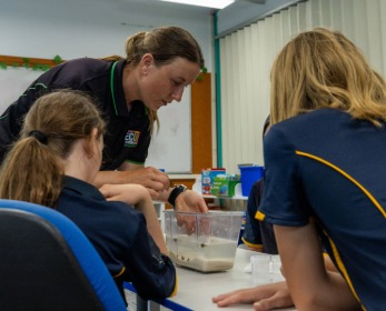 HDR Student Caitlyn O'Dea with students.