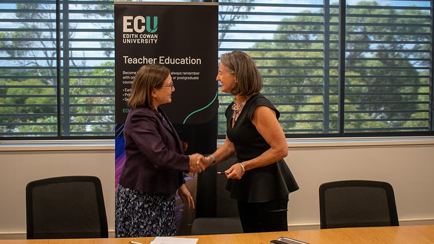 Professor Caroline Mansfield, Executive Dean of Education at ECU and Katie Brown, CEO of Outdoors WA.
