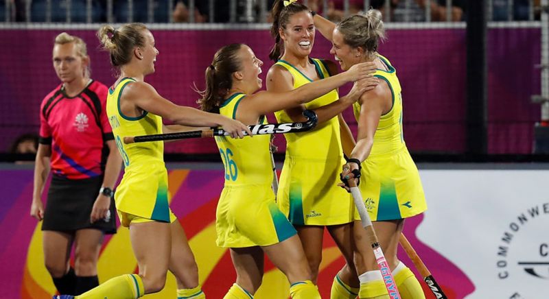 Australian women’s hockey team celebrating