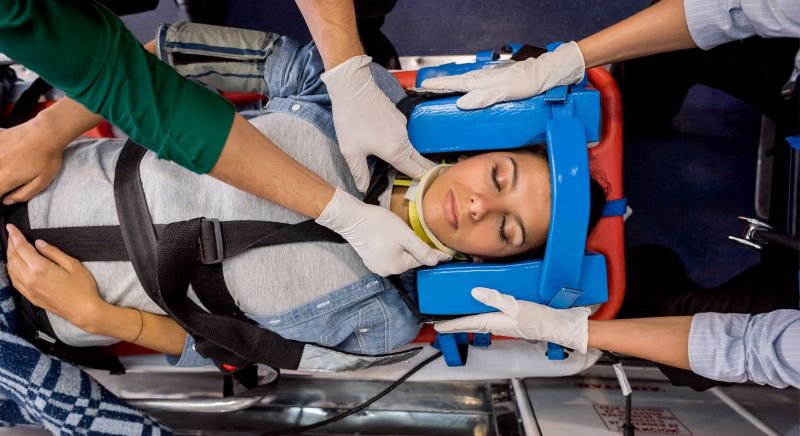 Emergency patient in an ambulance on her way to the hospital