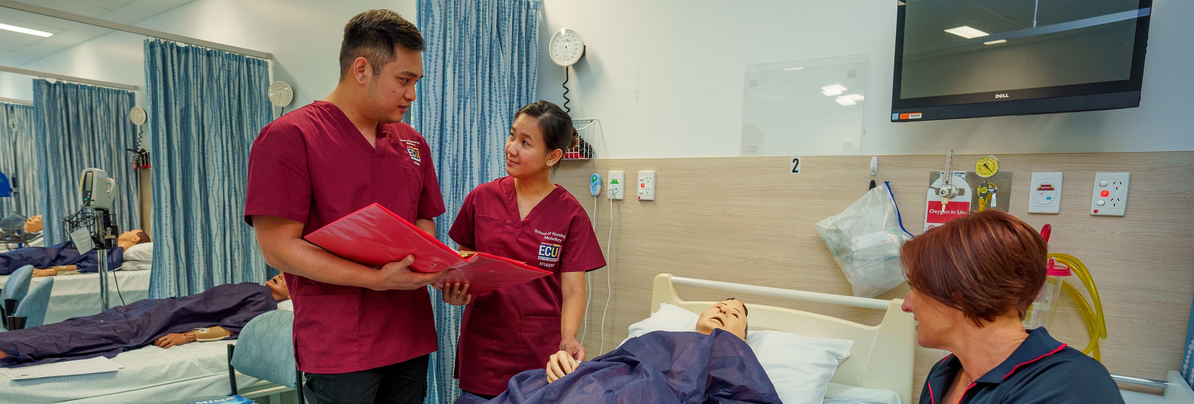 Two nursing students in the practice ward