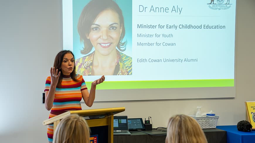 Dr Anne Aly at the Little Aussie Bugs launch at Edith Cowan University.
