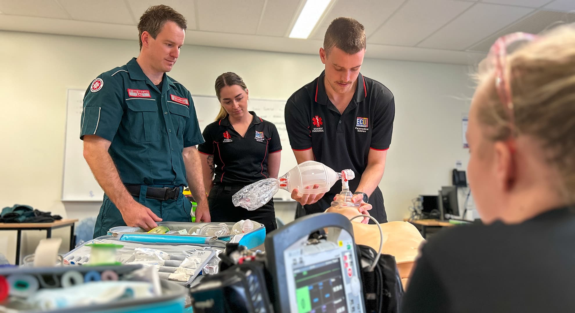 St John staff training ECU paramedicine students. Credit: St John WA