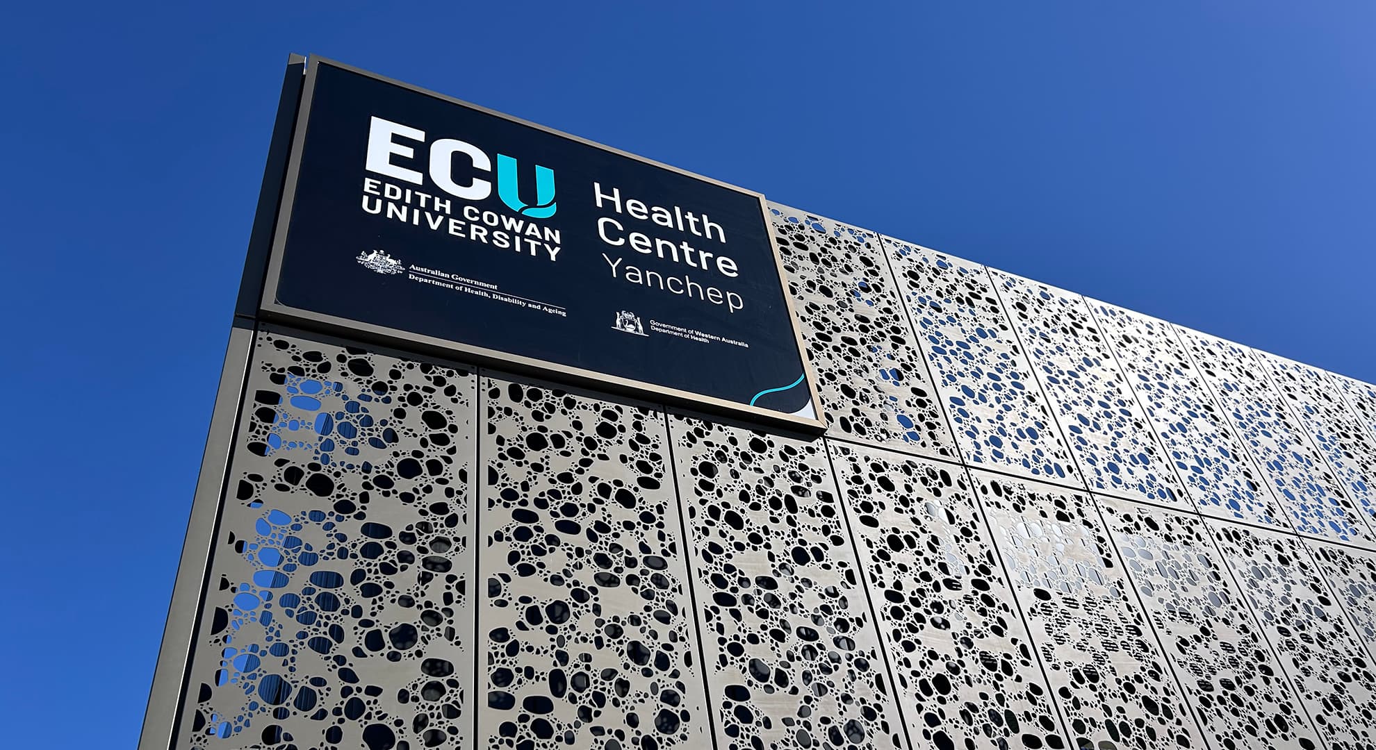 Exterior of building with ECU branding