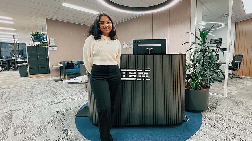 Design graduate Aryana Eraman in her workplace at IBM.
